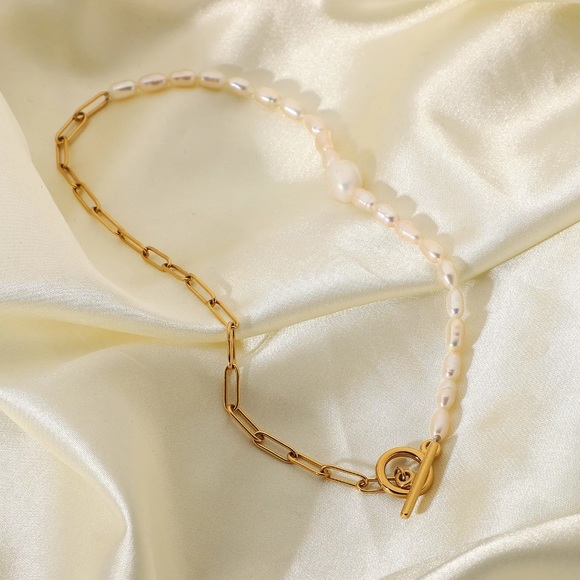 🆕Buckle chain necklace pearls Gold plated stainless steel Choker - Picture 6 of 9